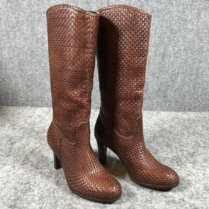 Corso Como Boots Womens Size 7 M Brown Woven Leather High Heel